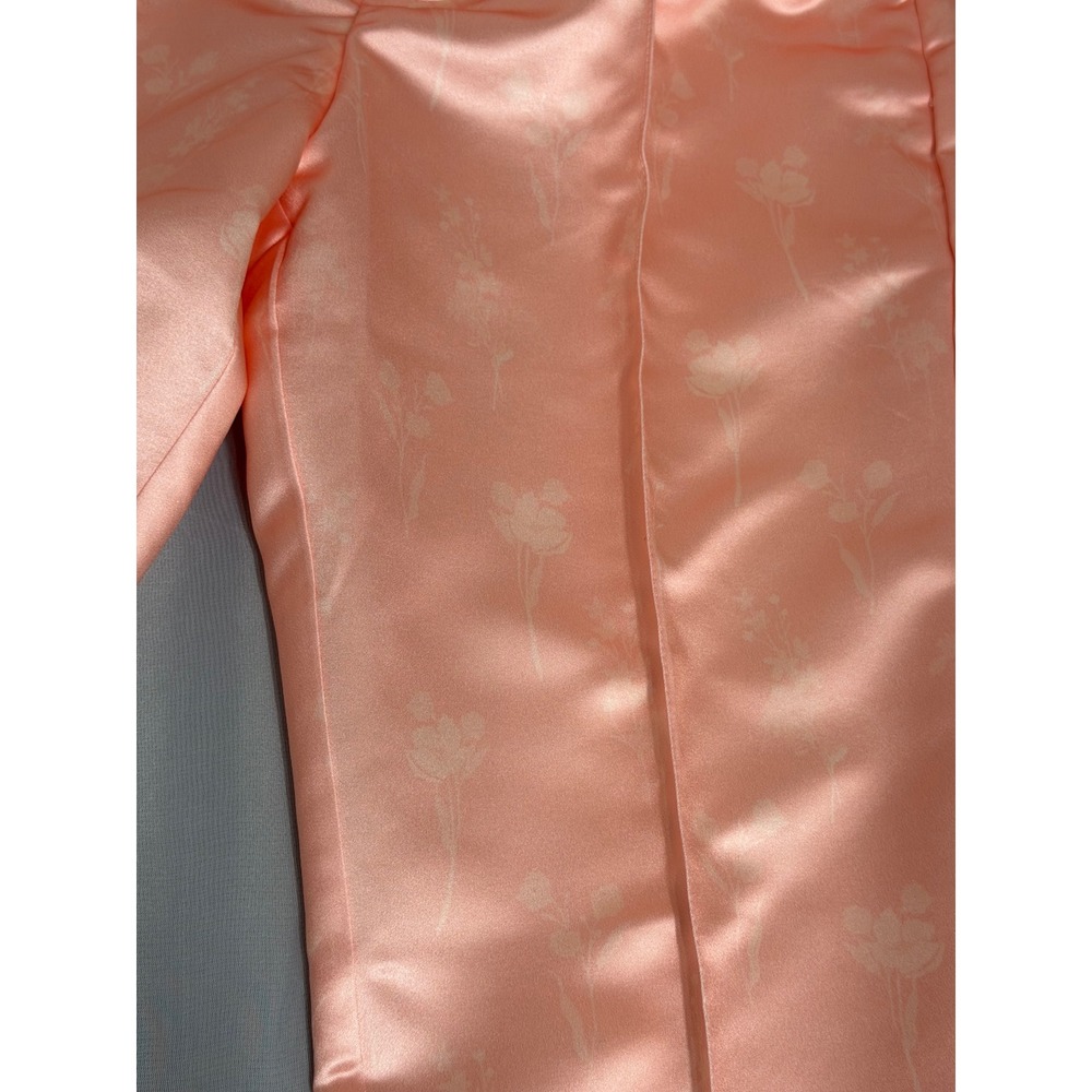 TS Couture Peach Pink Satin Floral Jacquard 2 Piece Pant Suit Set Womens 10 NEW - Picture 12 of 16
